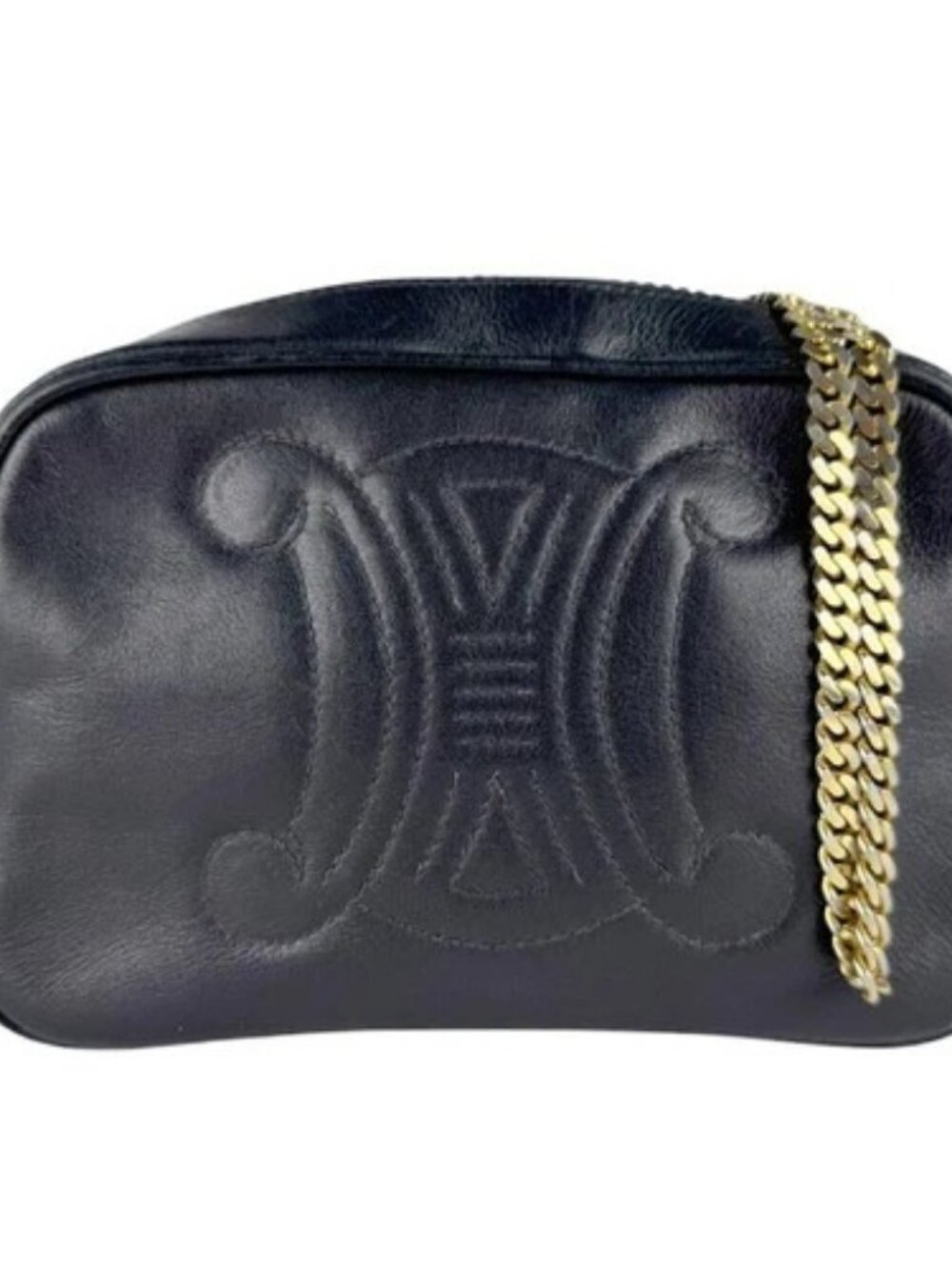 Auth CELINE Crossbody Shoulder Bag Black/Gold Leather/Metal - z9606